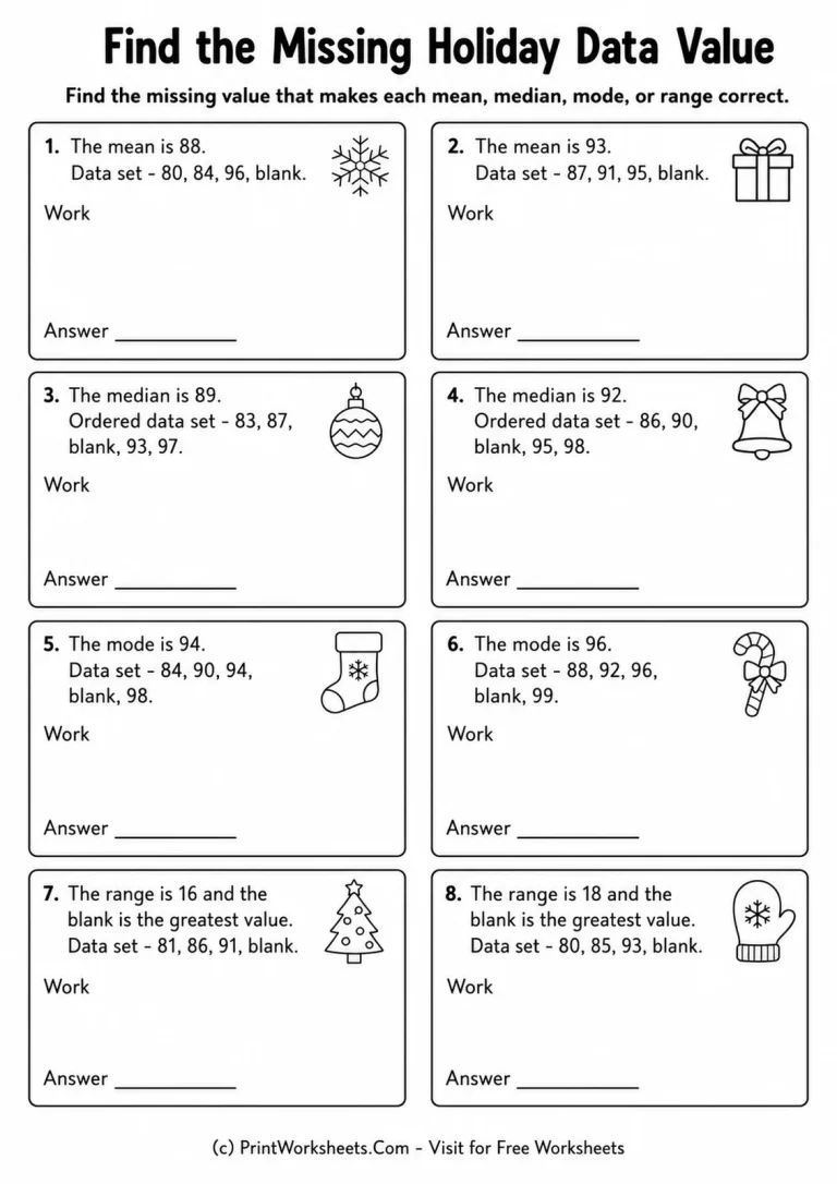 Find the Missing Holiday Data Value Find the Missing Holiday Data Value printable worksheet