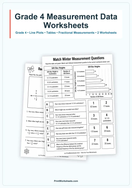 Measurement Data Word Problems Worksheets for Grade 4