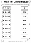 Grade 5 decimal multiplication product matching worksheet