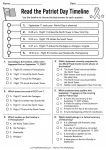 Patriot Day timeline reading worksheet with six multiple-choice questions for Grades 4-5