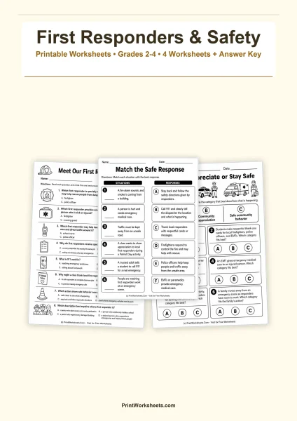 Patriot Day First Responders Worksheets for Grades 2-4
