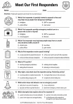 Patriot Day first responders worksheet with questions about firefighters, police officers, EMTs, 911, and emergency safety