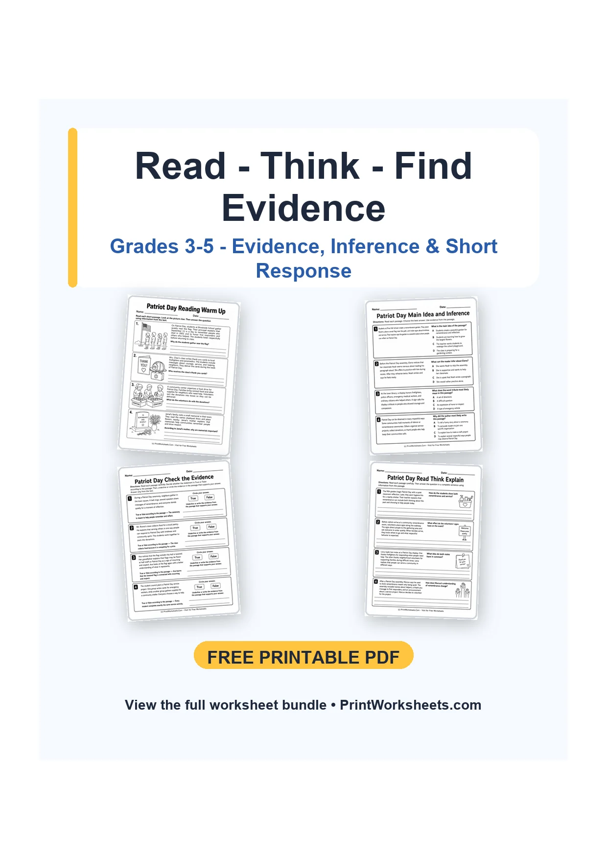 Patriot Day Worksheet - Patriot Day Reading Comprehension Passages for Grades 3-5 | Free Printable