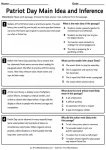 Patriot Day main idea and inference worksheet with four multiple-choice reading passages