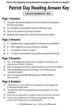 Teacher answer key for Patriot Day reading comprehension passages for Grades 3-5