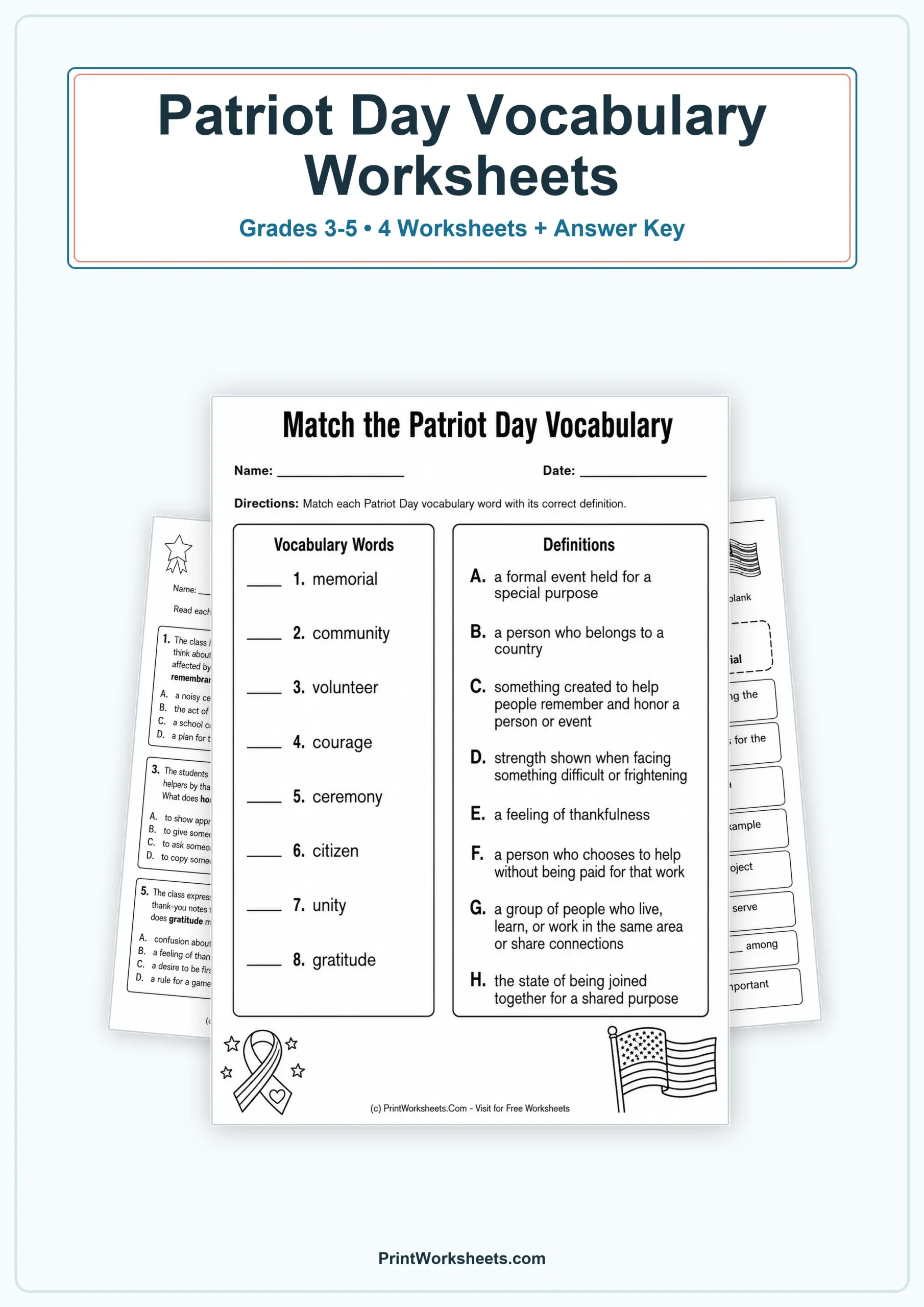 Patriot Day Worksheet - Patriot Day Vocabulary Worksheets for Grades 3-5 | Free Printable