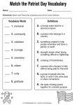 Match the Patriot Day Vocabulary worksheet with eight words and definitions for Grades 3-5