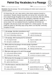 Patriot Day Vocabulary in a Passage worksheet with six multiple-choice questions for Grades 3-5