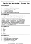 Patriot Day vocabulary answer key for four student worksheets