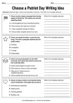 Choose a Patriot Day writing idea worksheet with paragraph topics about respect, community qualities, service, and remembrance
