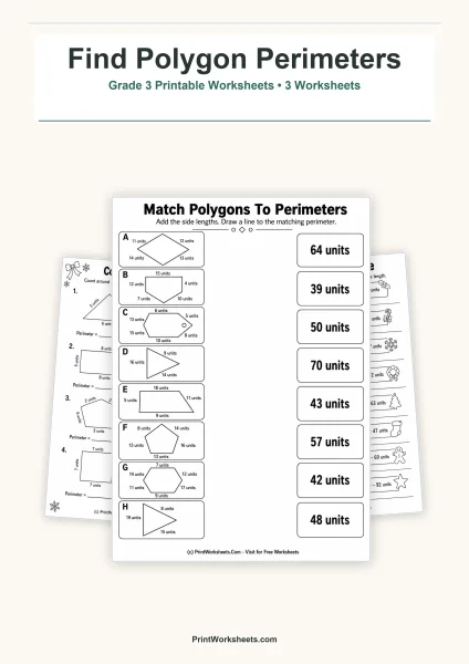 Perimeter of Polygons Worksheets for Grade 3