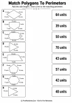 Grade 3 worksheet matching polygons to their calculated perimeter totals