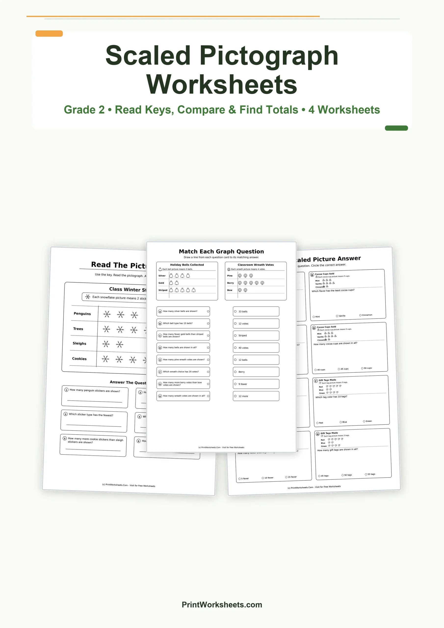 Data and Graphing Worksheet - Pictograph Questions with Scales Worksheets for Grade 2 | Free Printable