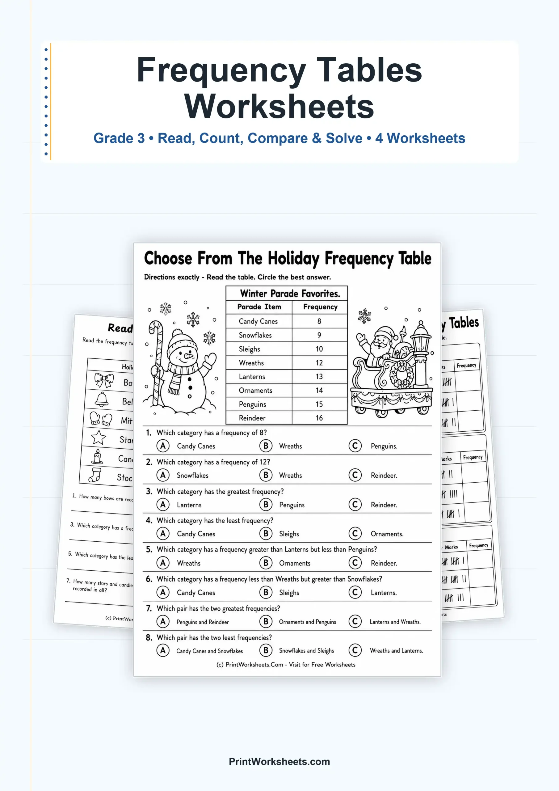 Data and Graphing Worksheet - Read and Make Frequency Tables Worksheets for Grade 3 | Free Printable