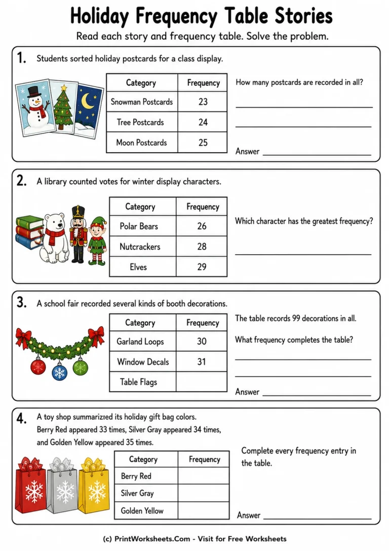 Holiday Frequency Table Stories Holiday Frequency Table Stories printable worksheet