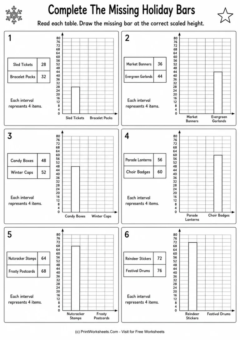 Complete The Missing Holiday Bars printable worksheet
