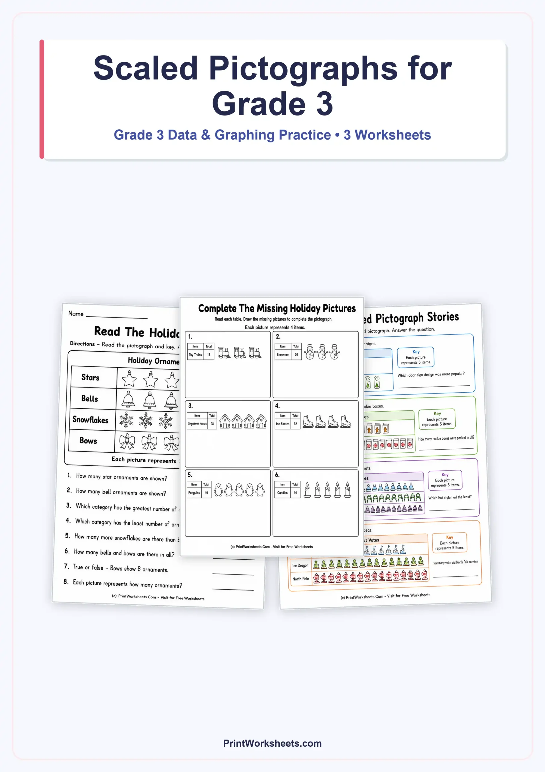 Data and Graphing Worksheet - Scaled Pictographs Worksheets for Grade 3 | Free Printable
