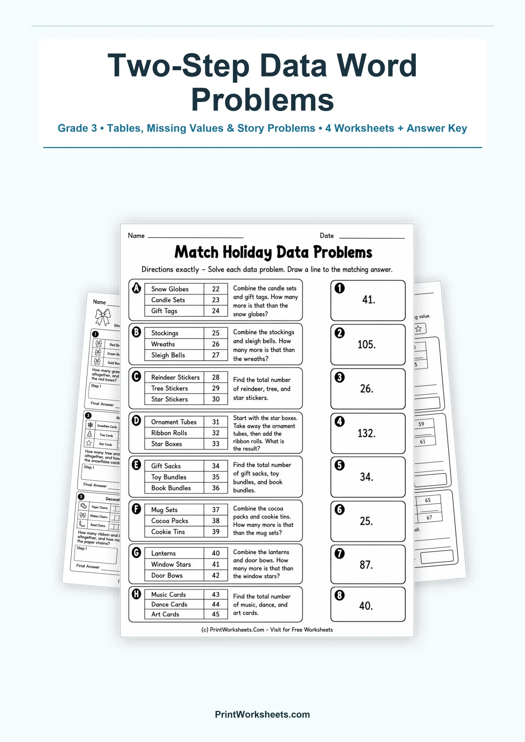 Word Problems Worksheet - Two-Step Data Word Problems Worksheets for Grade 3 | Free Printable