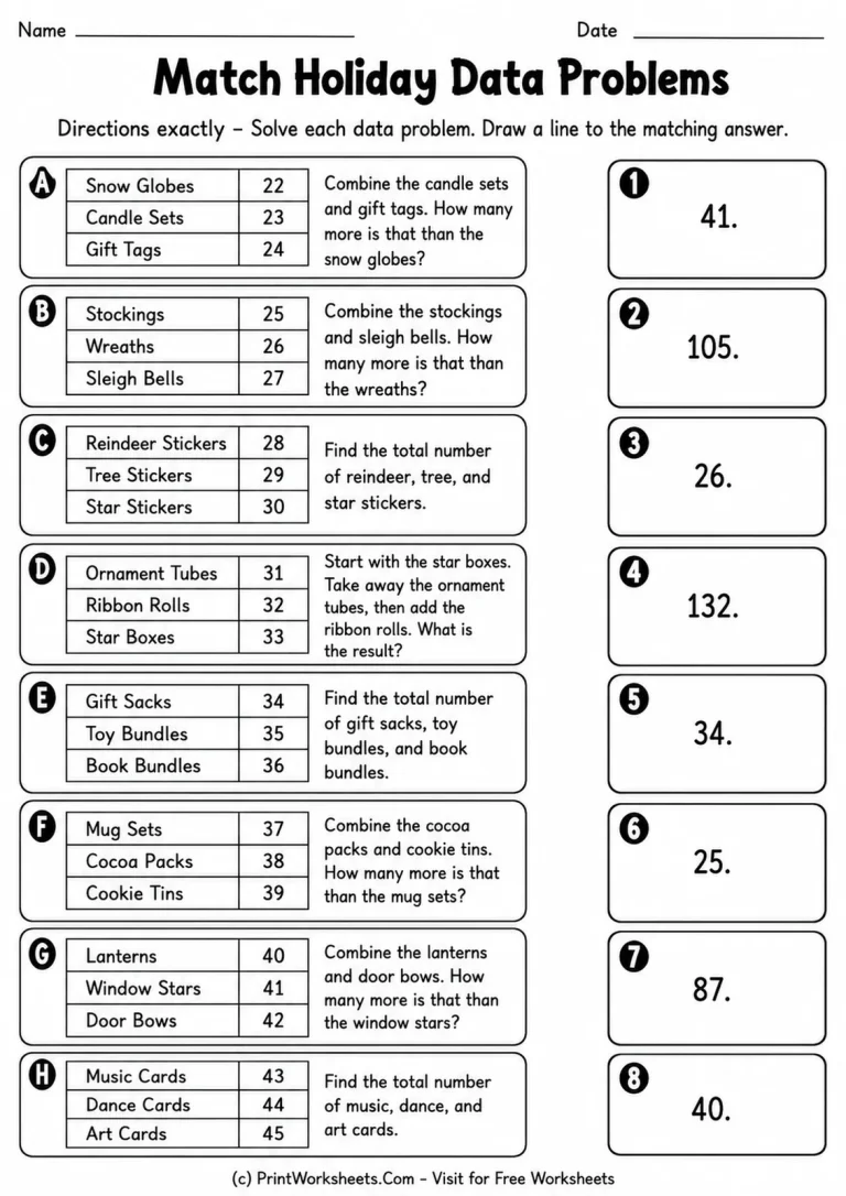 Match Holiday Data Problems Match Holiday Data Problems printable worksheet