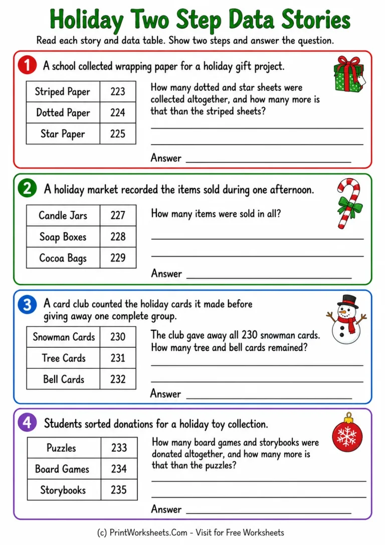 Holiday Two Step Data Stories Holiday Two Step Data Stories printable worksheet