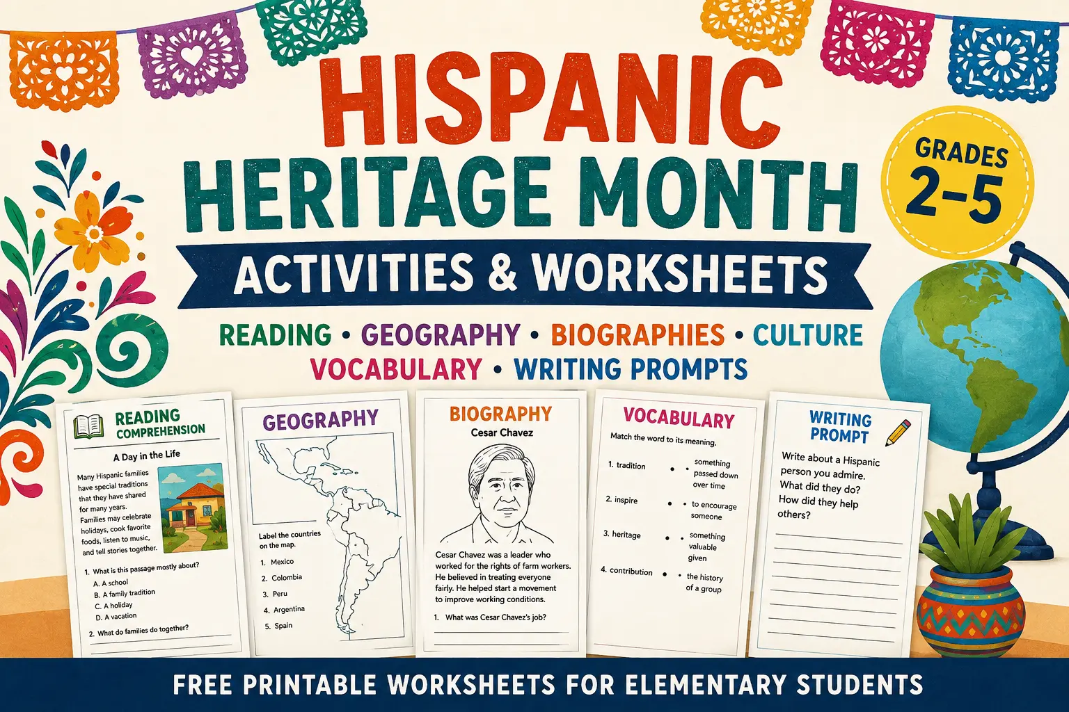 Blog Worksheet - Hispanic Heritage Month Activities for Elementary Students: Free Printable Worksheets | Free Printable