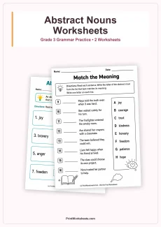 Grammar Worksheets Worksheet - Abstract Nouns Worksheets for Grade 3 – Free Printable PDF | Free Printable