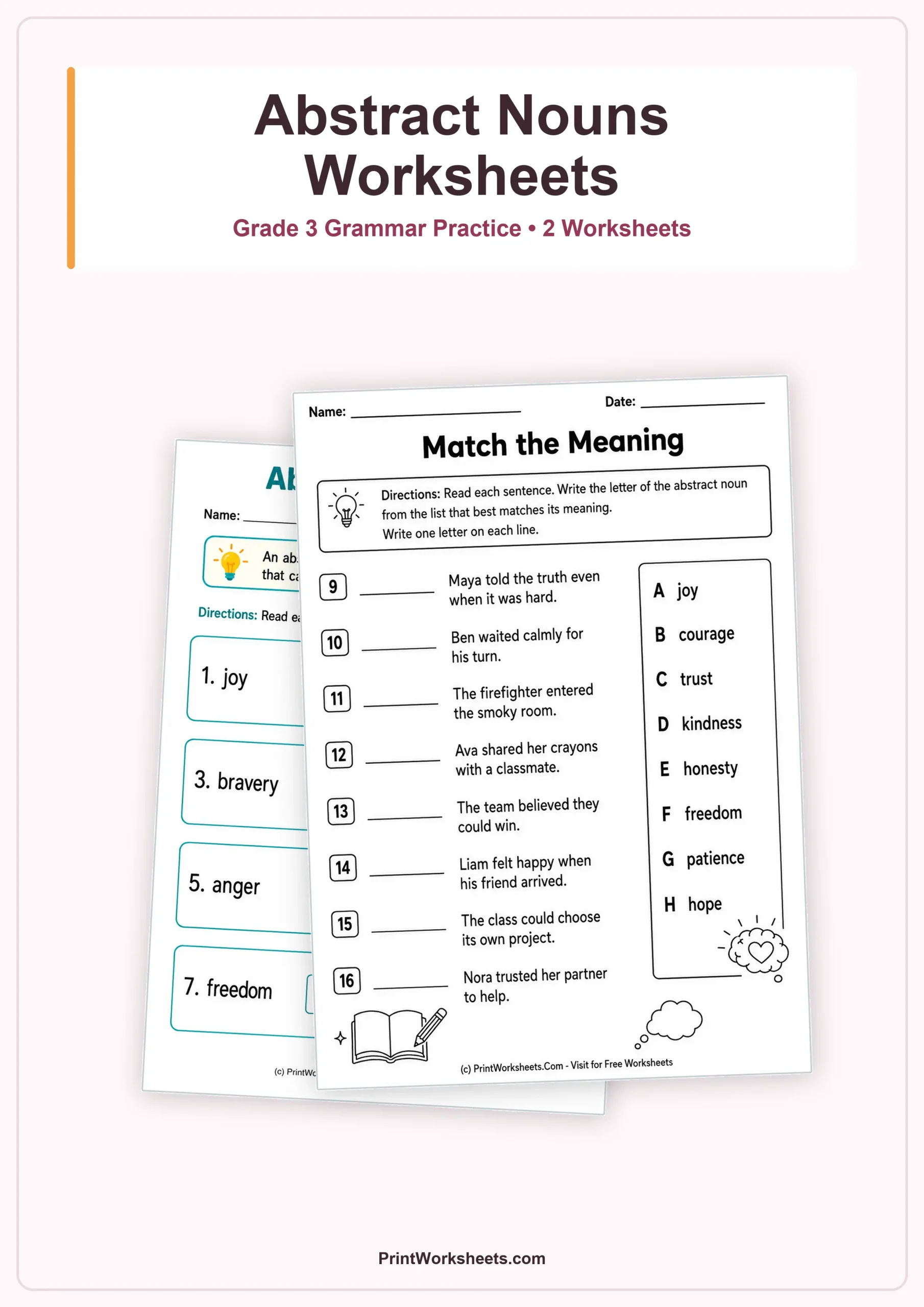 Grammar Worksheets Worksheet - Abstract Nouns Worksheets for Grade 3 – Free Printable PDF | Free Printable