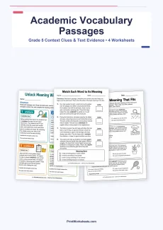 Reading Comprehension Worksheet - Academic Vocabulary in Context Passages for Grade 5 – Free Printable PDF | Free Printable