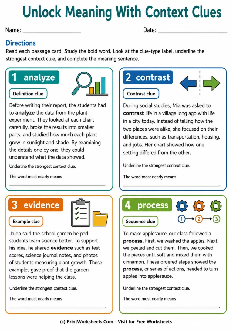 Unlock Meaning With Context Clues printable worksheet