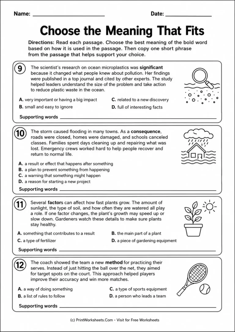 Choose the Meaning That Fits printable worksheet