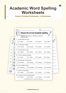 Spelling Worksheets Worksheet - Academic Word Spelling Lists Worksheets for Grade 4 – Free Printable PDF | Free Printable