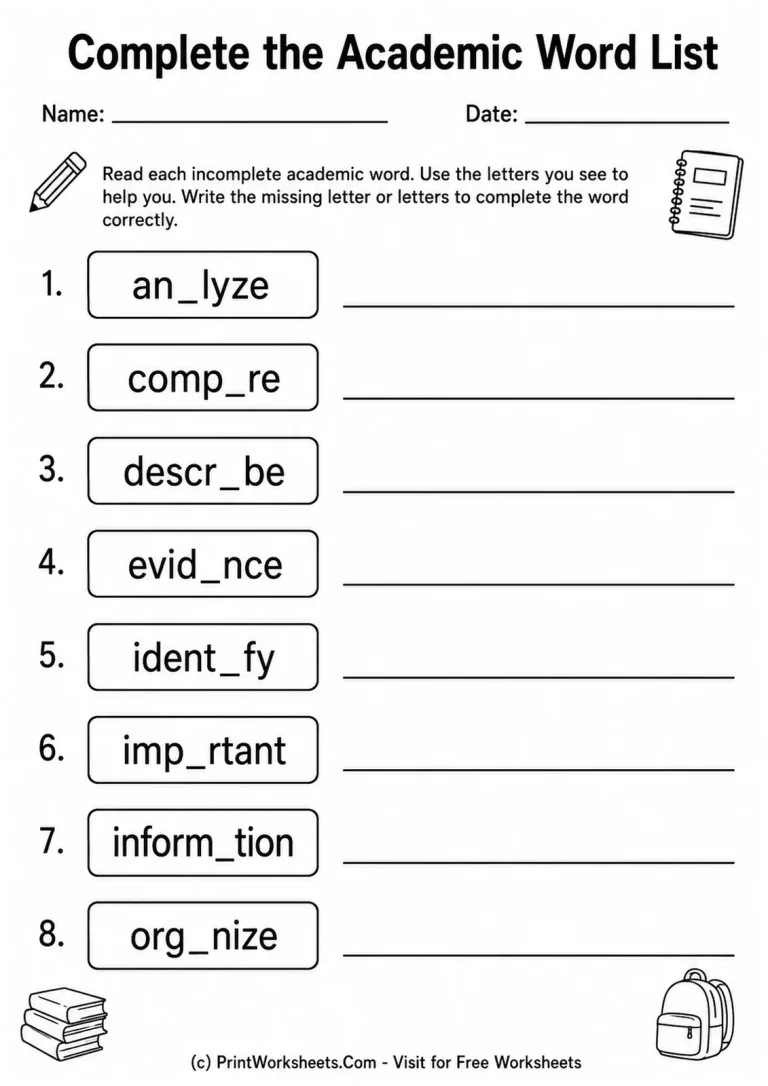 Complete the Academic Word List Complete the Academic Word List printable worksheet