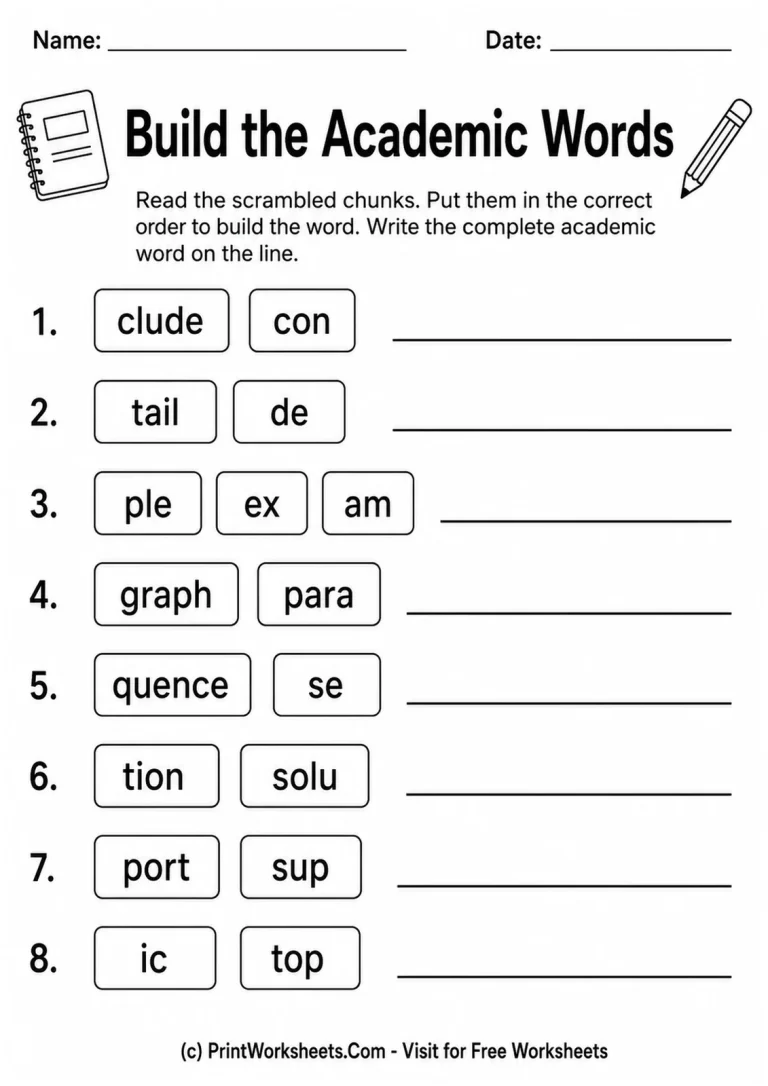 Build the Academic Words Build the Academic Words printable worksheet
