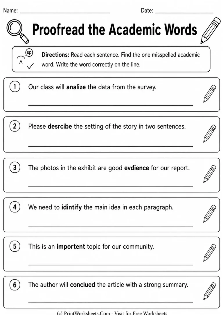 Proofread the Academic Words Proofread the Academic Words printable worksheet