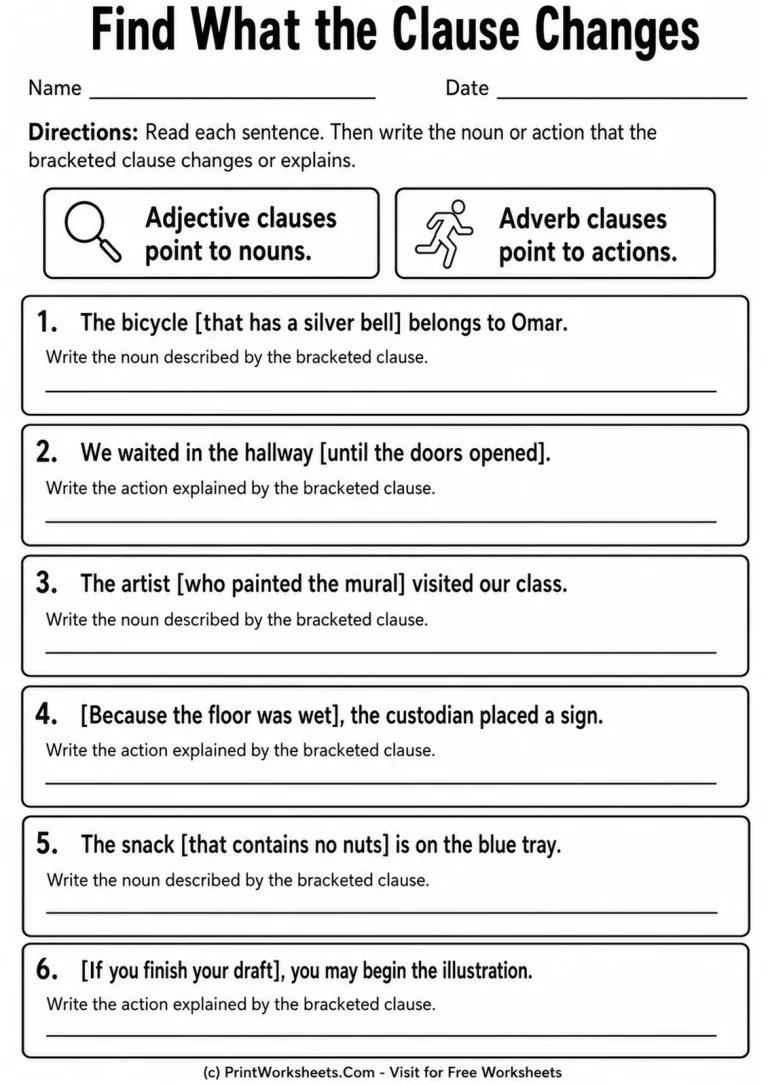Find What the Clause Changes printable worksheet