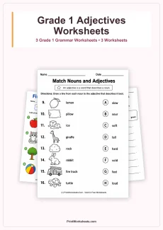 Grammar Worksheets Worksheet - Adjectives for Describing Nouns Worksheets for Grade 1 – Free Printable PDF | Free Printable