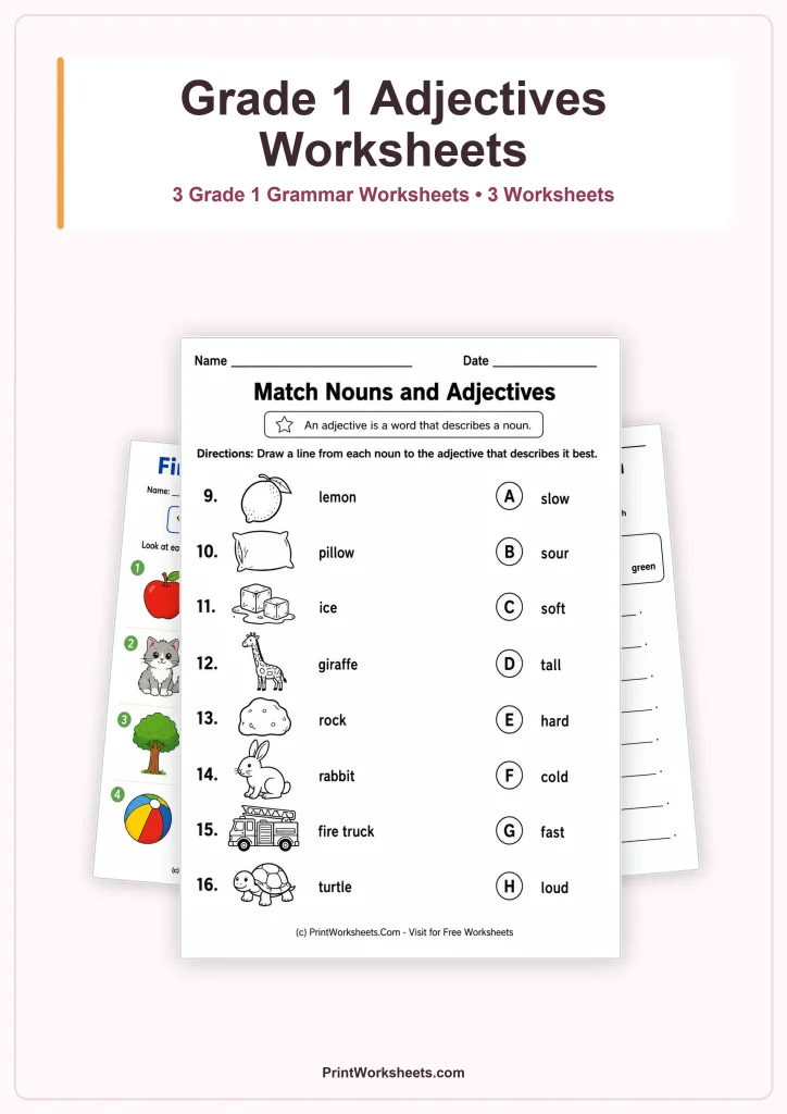 Adjectives Worksheets for Grade 1 – Free Printable PDF