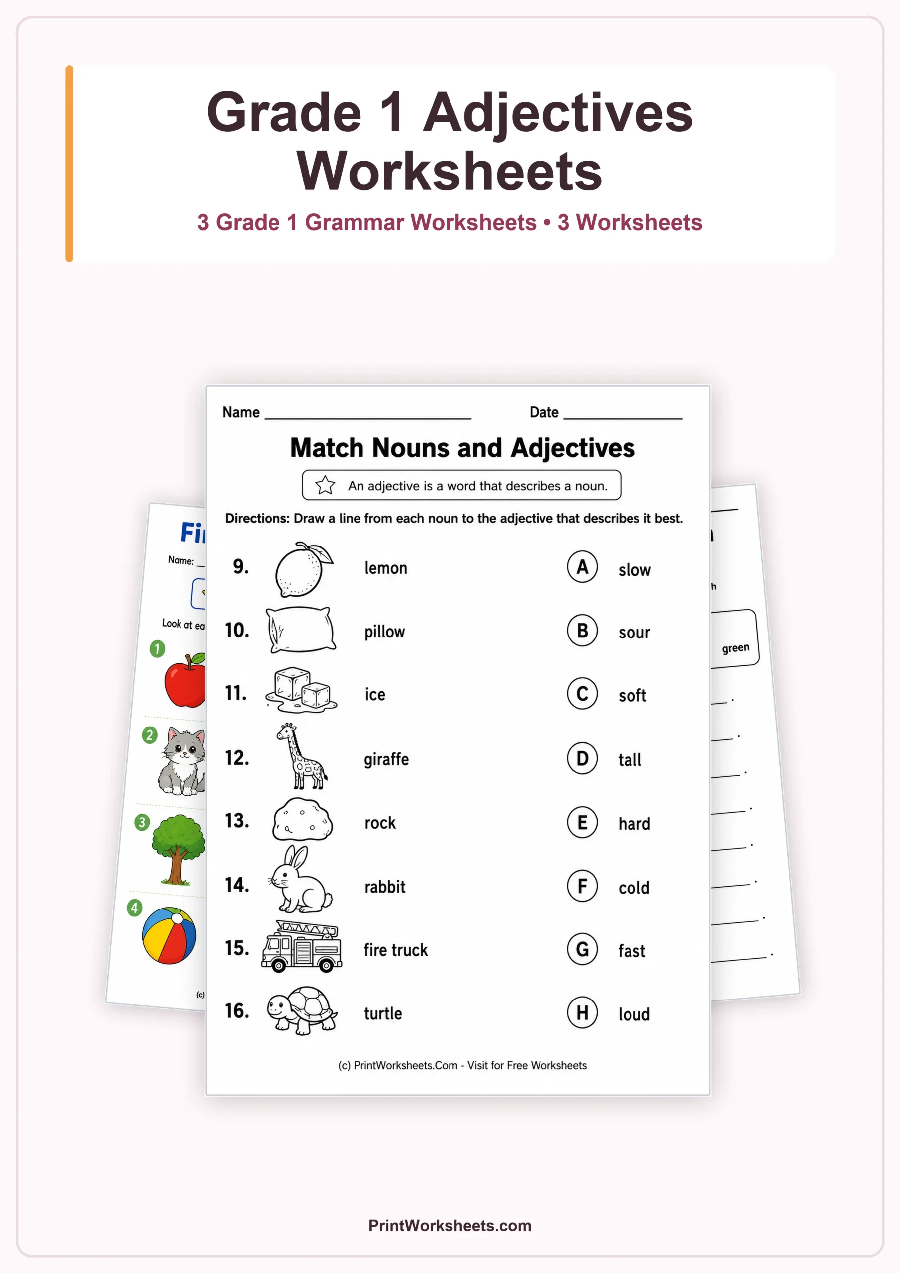 Grammar Worksheets Worksheet - Adjectives for Describing Nouns Worksheets for Grade 1 – Free Printable PDF | Free Printable