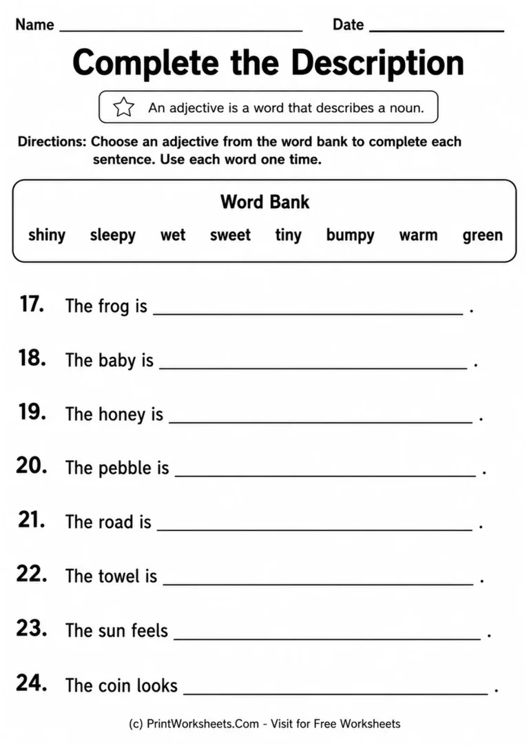 Complete the Description printable worksheet