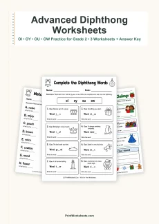 Phonics Worksheets Worksheet - Advanced Diphthong Word Sorts Worksheets for Grade 2 – Free Printable PDF | Free Printable