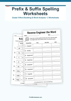 Spelling Worksheets Worksheet - Advanced Prefix and Suffix Spelling Worksheets for Grade 5 – Free Printable PDF | Free Printable