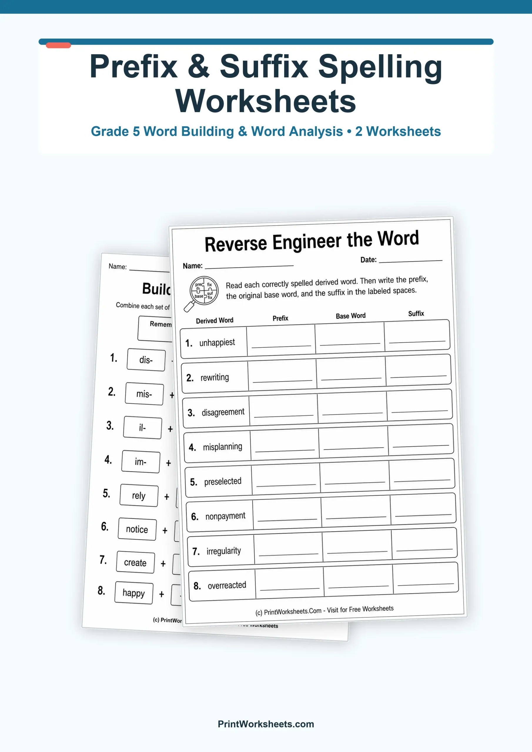Advanced Prefix and Suffix Spelling Worksheets for Grade 5 – Free Printable PDF - Free Printable Worksheet