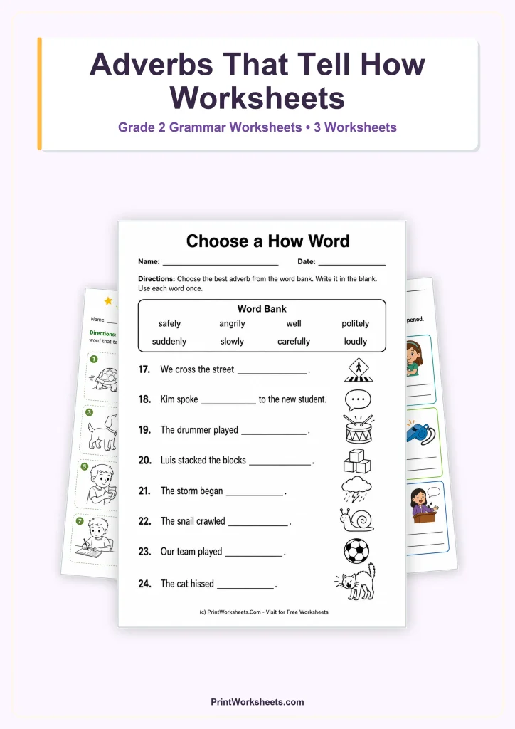 Adverbs That Tell How Worksheets for Grade 2 – Free PDF