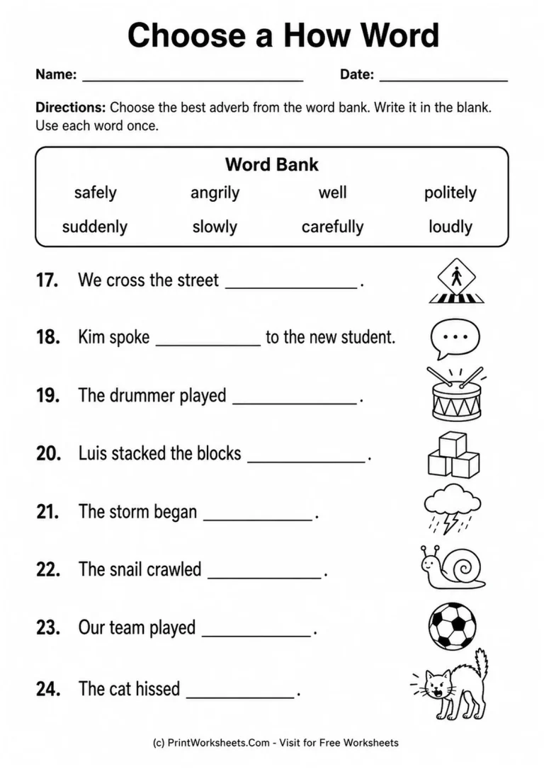 Choose a How Word Choose a How Word printable worksheet