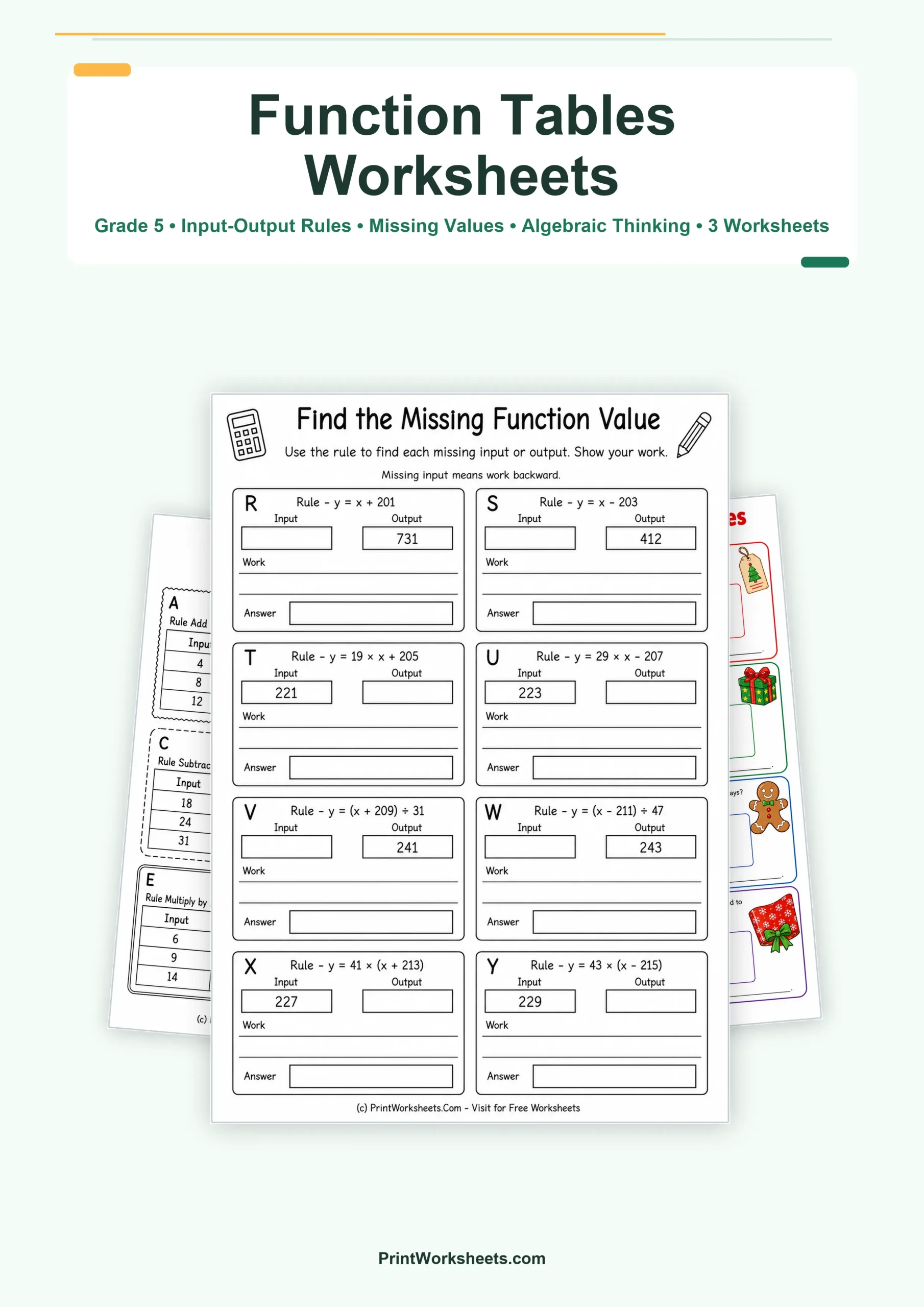 Algebraic Thinking Worksheets Worksheet - Function Tables Worksheets for Grade 5 – Free Printable PDF | Free Printable
