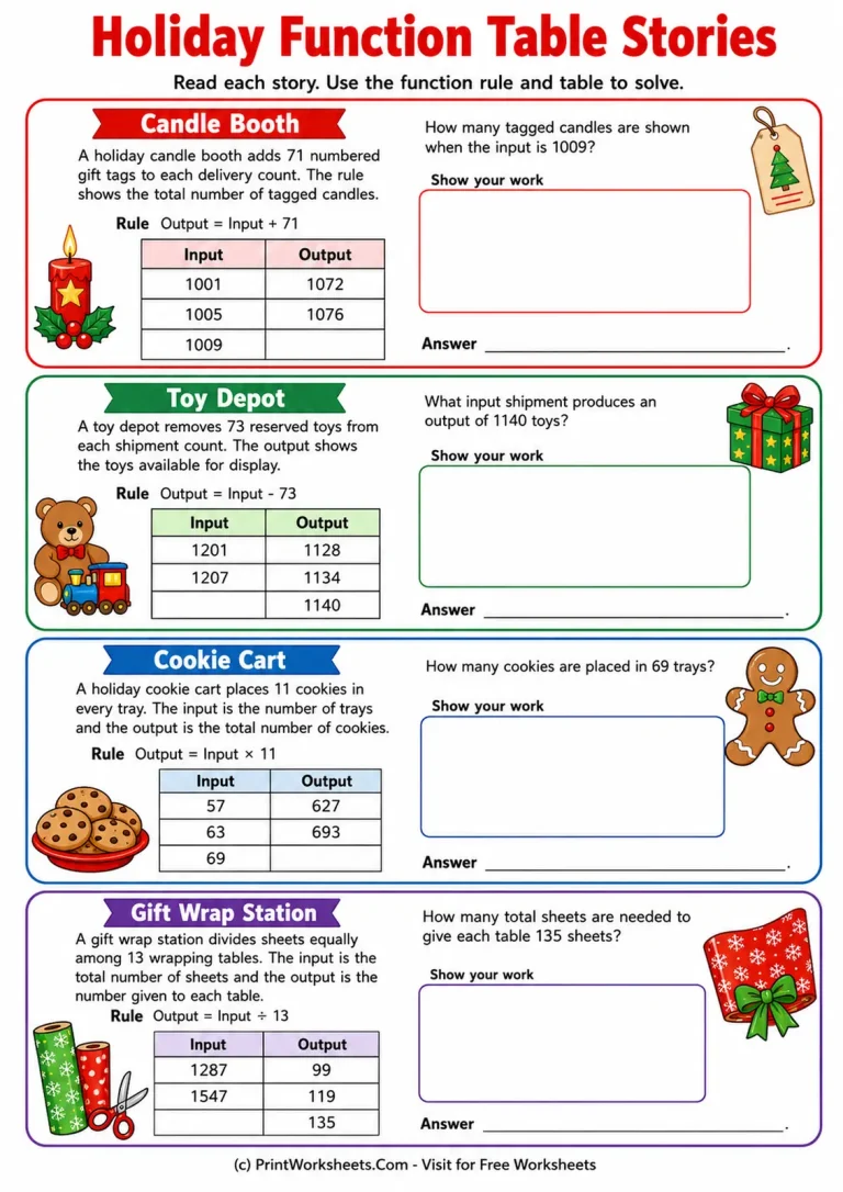 Holiday Function Table Stories Holiday Function Table Stories printable worksheet