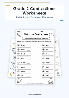 Grammar Worksheets Worksheet - Apostrophes in Contractions Worksheets for Grade 2 – Free Printable PDF | Free Printable