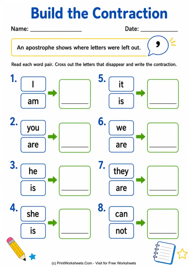 Build the Contraction Build the Contraction printable worksheet