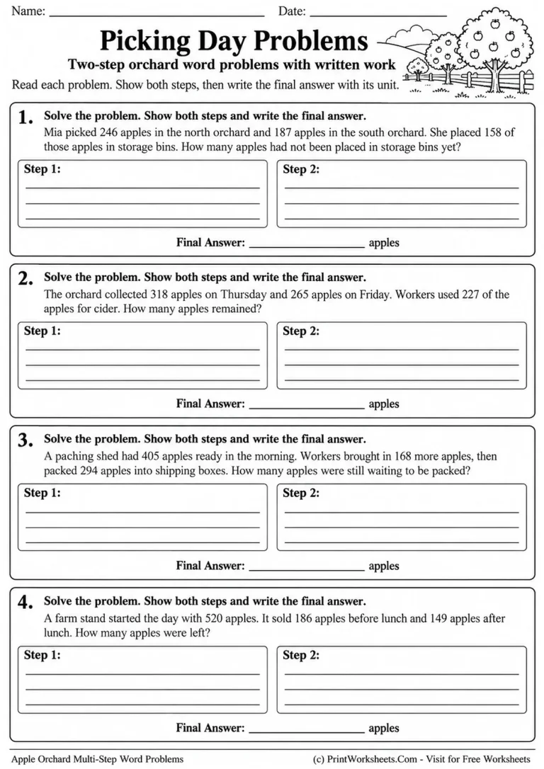 Picking Day Problems printable worksheet