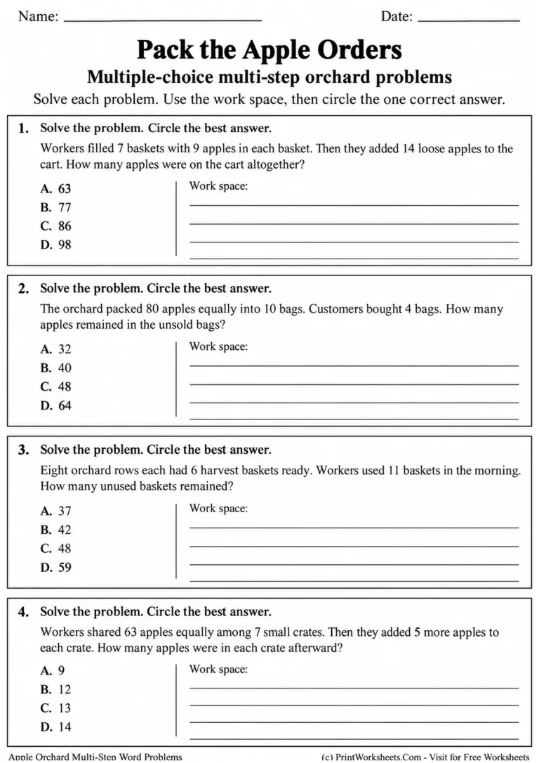 Pack the Apple Orders printable worksheet